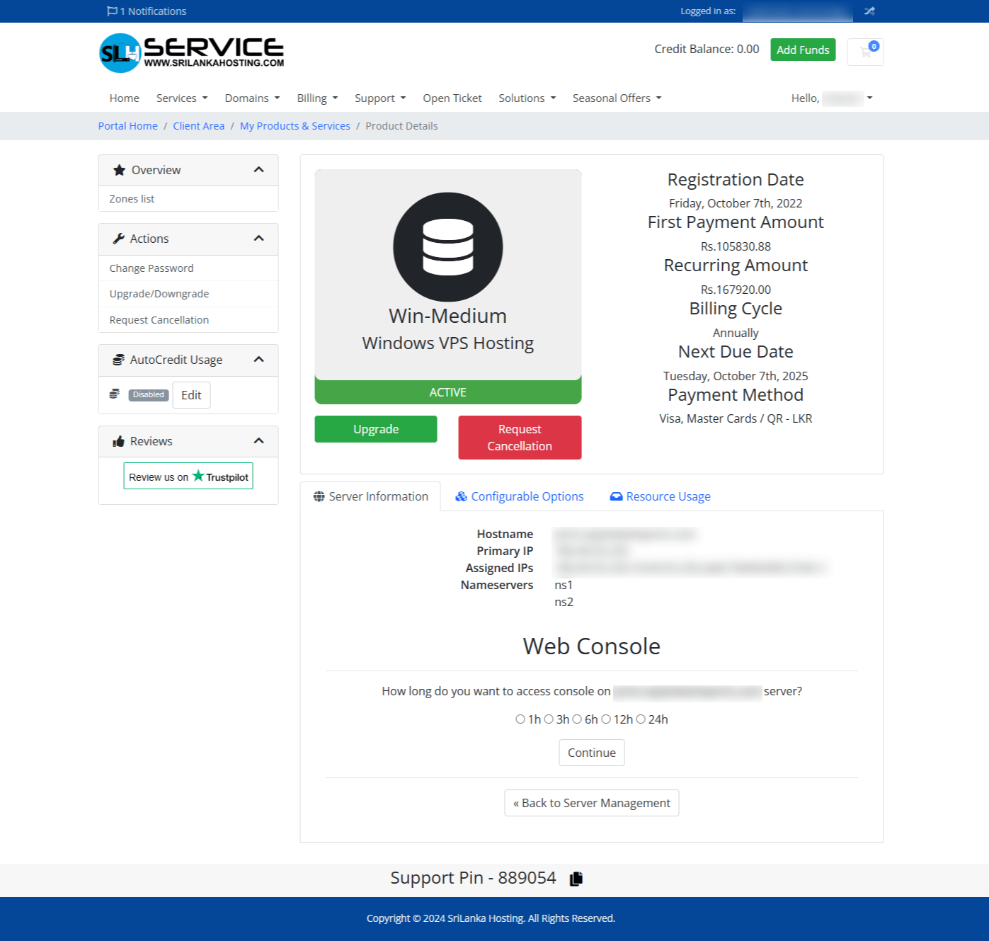 Windows VPS Client Area